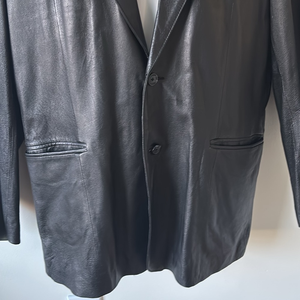 Oakridge Men's Genuine Leather Black Blazer Oversized Long - Picture 5 of 12